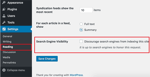 Check Website's Visibility Settings